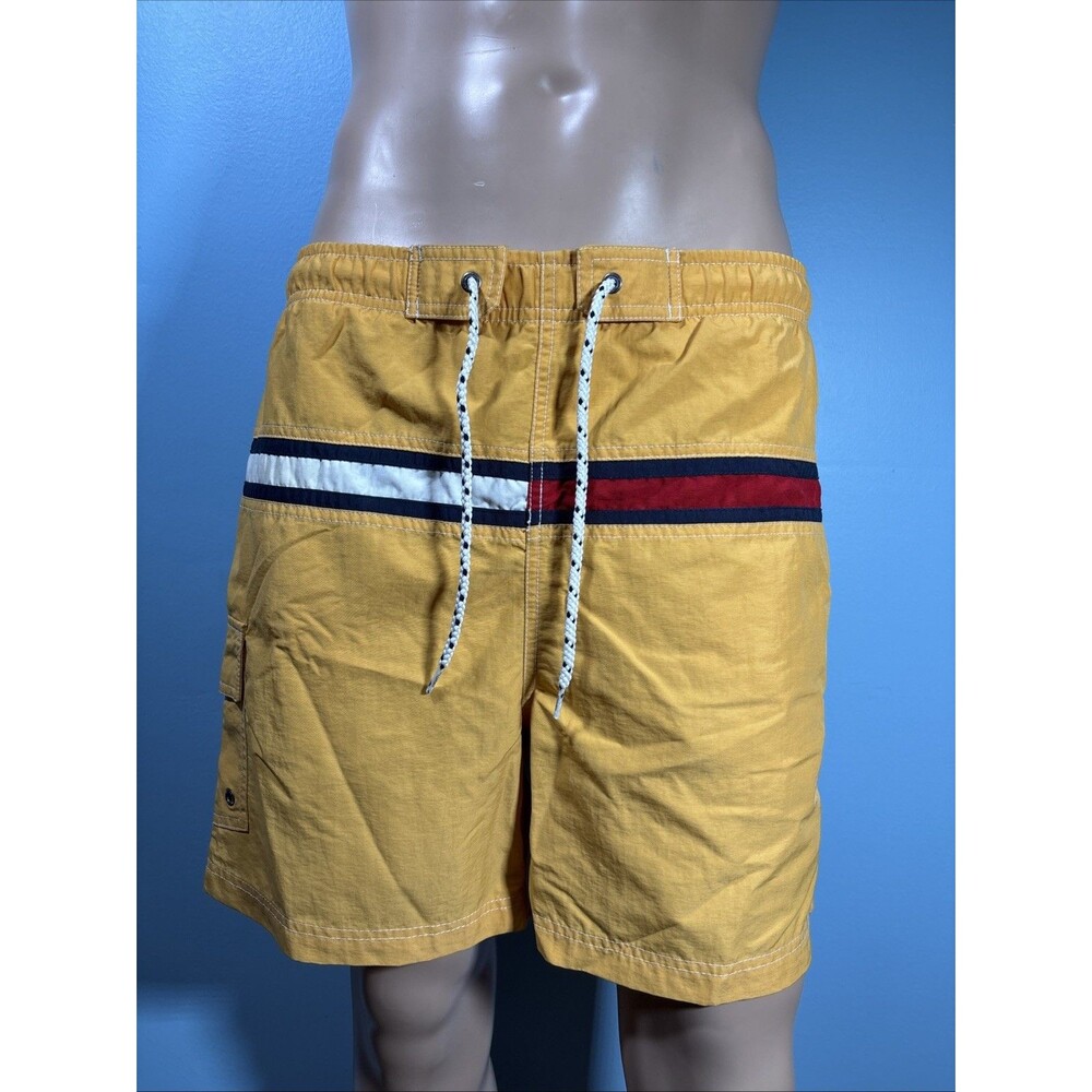 Tommy Hilfiger Mens Aspen Gold Swim Trunks (5” Inseam Sz L) NWOT • Tommy Flag